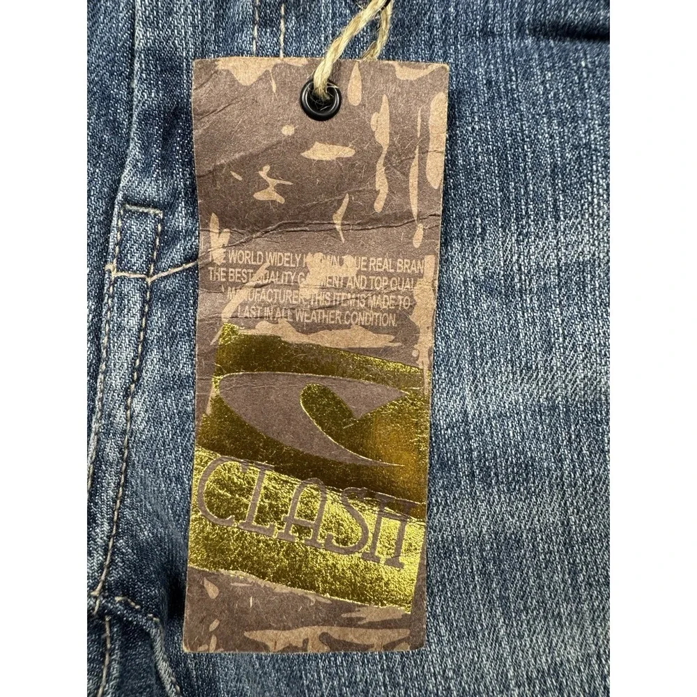 Clash Jeans womens 3 Distressed Blue Bootcut Embroidered‎ Western Boho Y2K